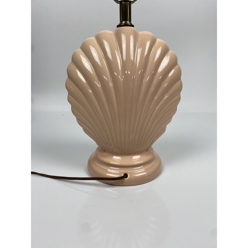 Vtg Hollywood Regency Art Deco Ceramic Clam Shell Lamp MCM Beach Peach Pink - Picture 6 of 10